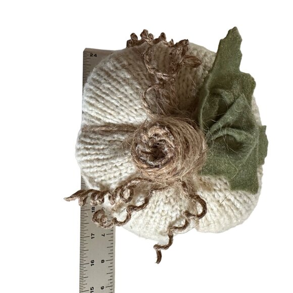 Pumpkin Knit White Handmade Fall Halloween Decoration Autum Neutral Cottage Styl - Picture 7 of 8